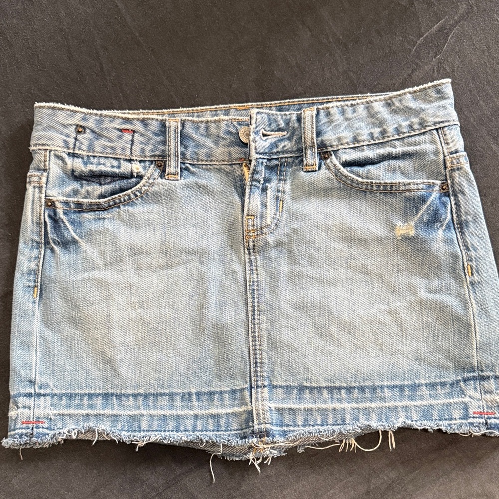 Light Blue Frayed Hem Mini Skirt